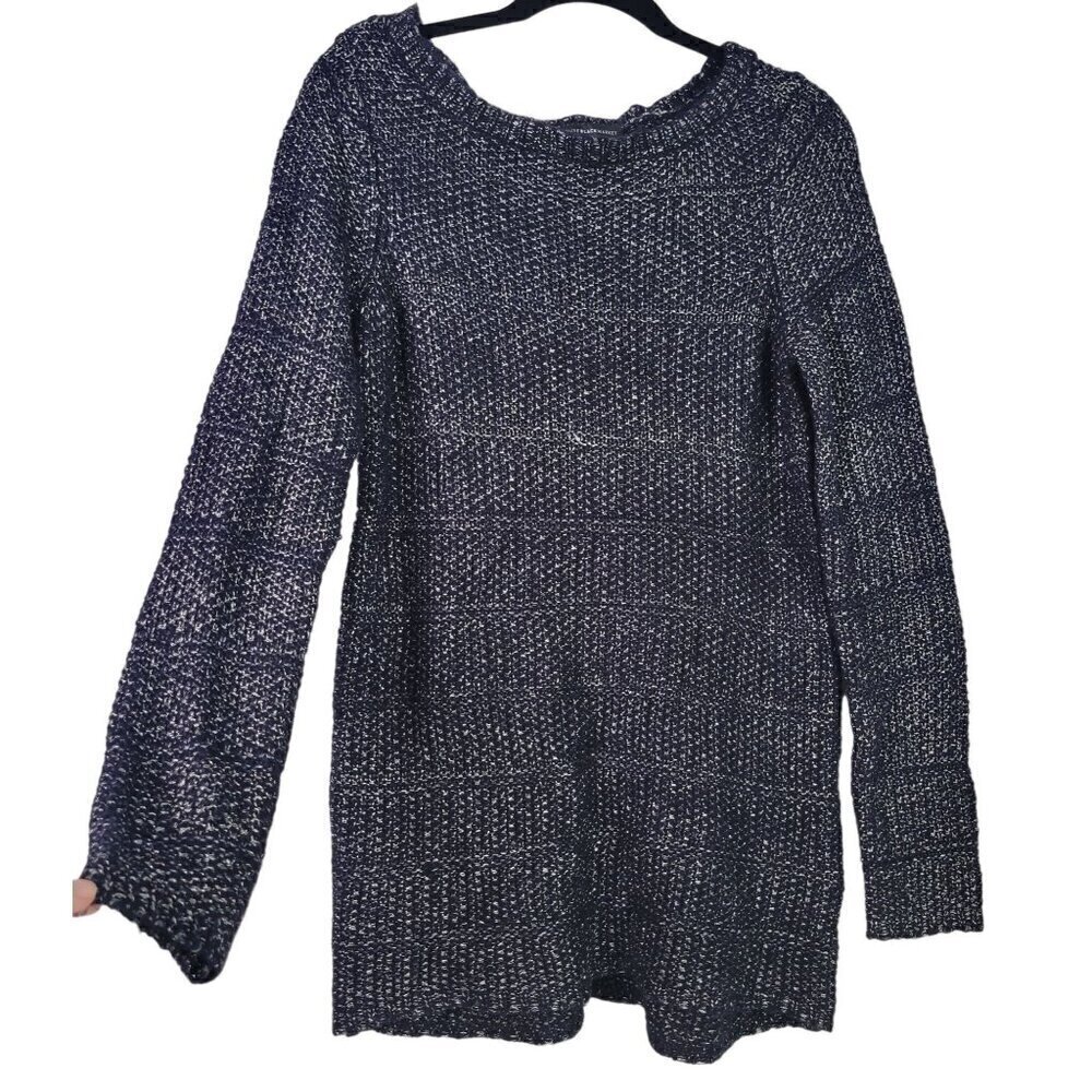 White House Black Market Women's Navy, Silver Metallic Long Tunic Sweater Size S